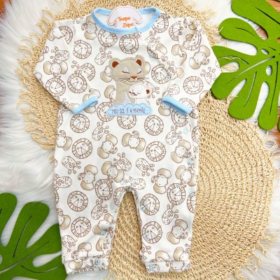 Macacão Malha Trape Zape - Meu Sol é a Mamãe - Azul Bebê e Off White